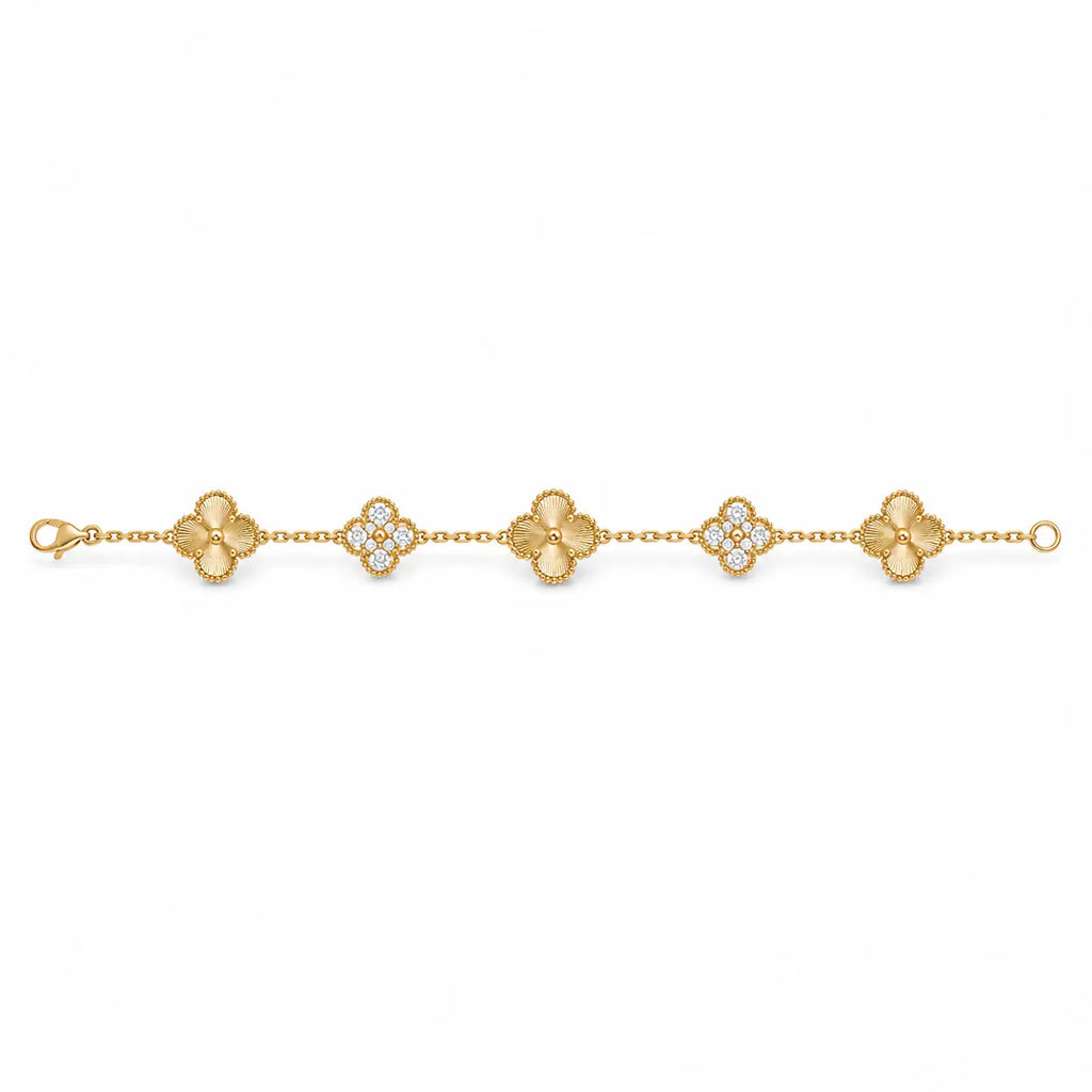 Van Cleef & Arpels Alhambra 5-Motif Bracelet with Guilloché and Diamond Accents