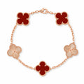 Van Cleef & Arpels Vintage Alhambra 5-motif bracelet in carnelian and guilloché gold