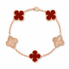 Van Cleef & Arpels Vintage Alhambra 5-motif bracelet in carnelian and guilloché gold