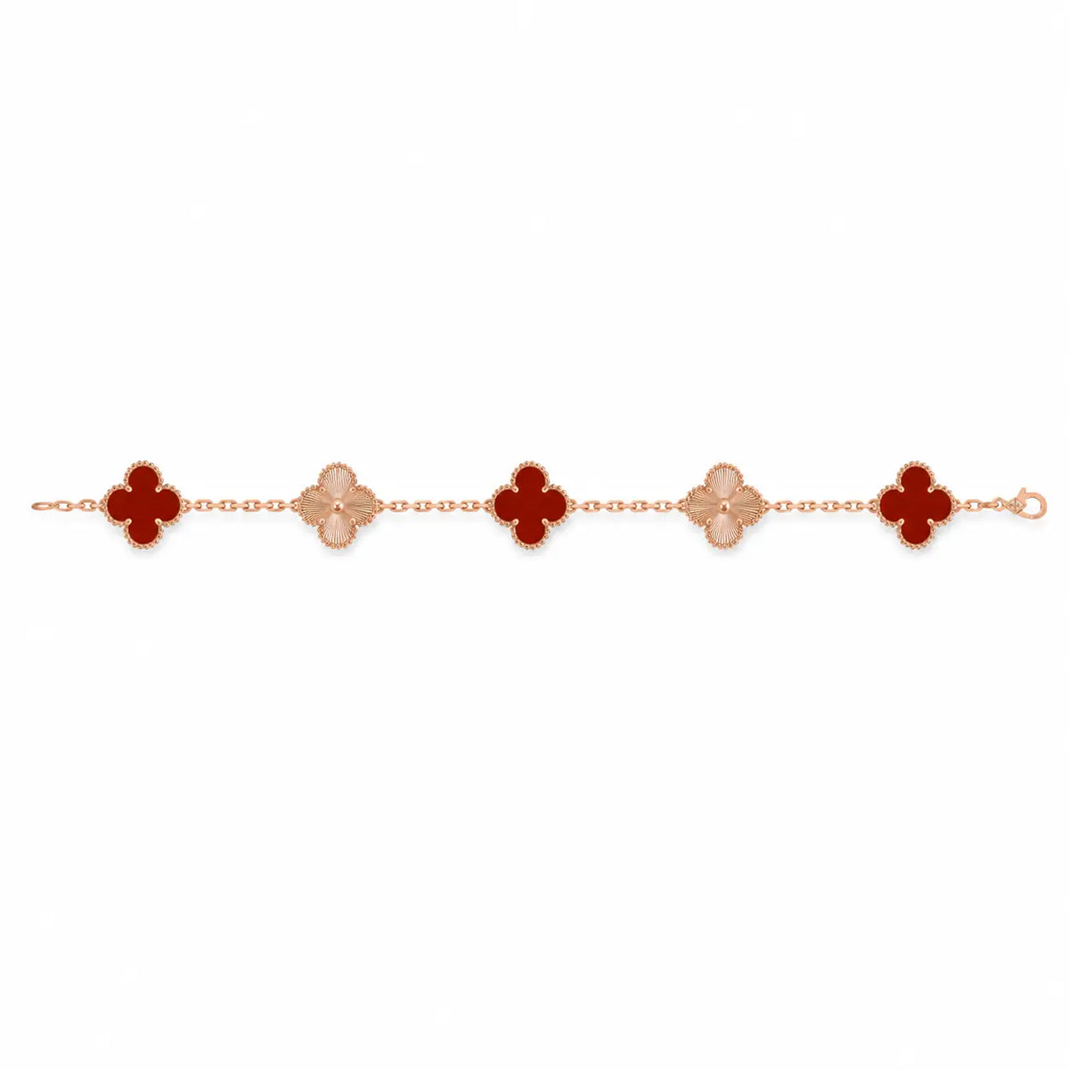 Van Cleef & Arpels Vintage Alhambra 5-motif bracelet in carnelian and guilloché gold