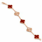 Van Cleef & Arpels Vintage Alhambra 5-motif bracelet in carnelian and guilloché gold