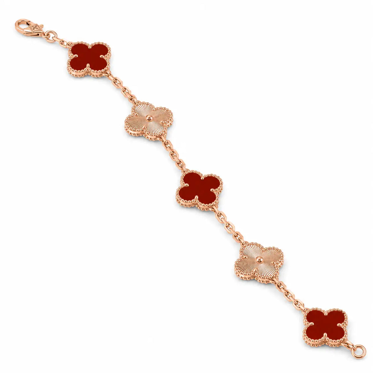 Van Cleef & Arpels Vintage Alhambra 5-motif bracelet in carnelian and guilloché gold