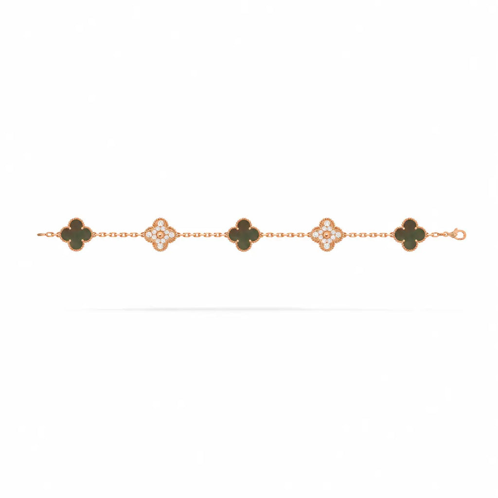 Van Cleef & Arpels Vintage Alhambra 5-motif bracelet in grey mother-of-pearl and diamonds