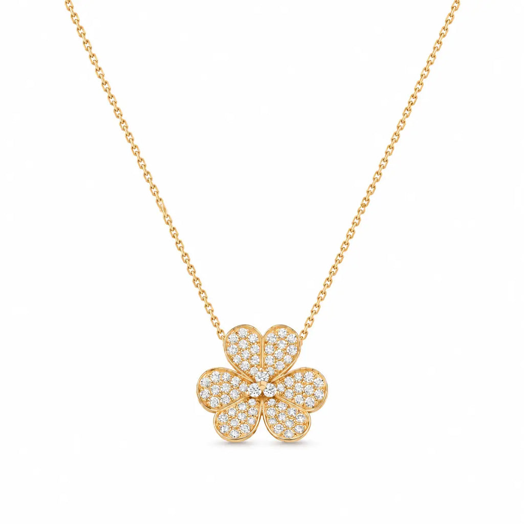 Van Cleef & Arpels Frivole collection pavé-diamond clover necklace