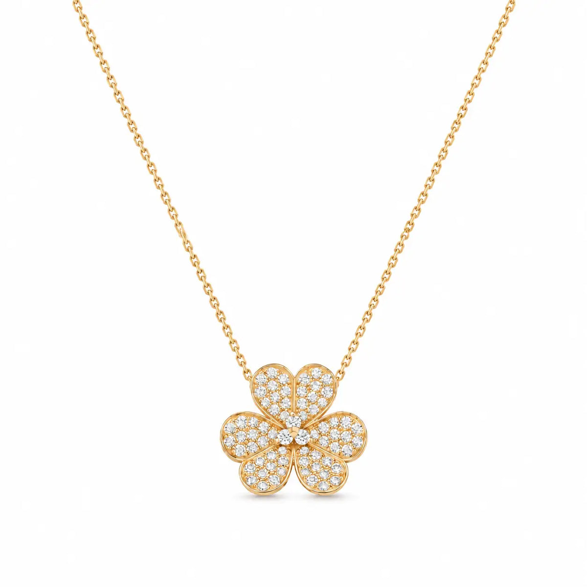 Van Cleef & Arpels Frivole collection pavé-diamond clover necklace