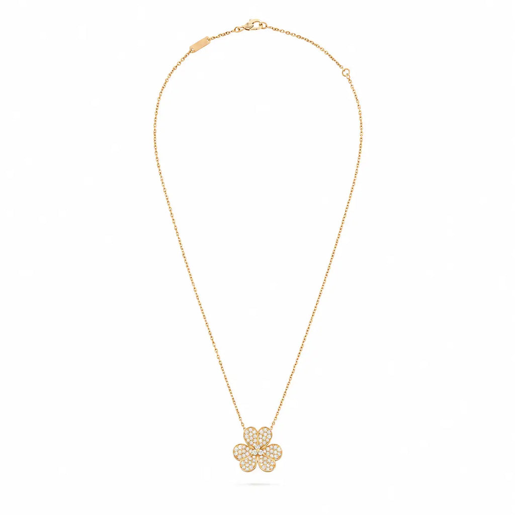 Van Cleef & Arpels Frivole collection pavé-diamond clover necklace
