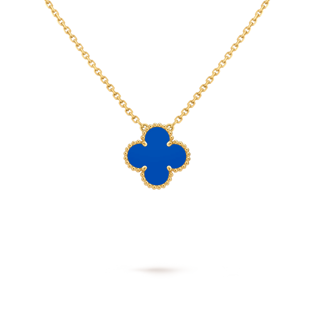 Van Cleef & Arpels Vintage Alhambra Collection Blue Agate Four-Leaf Clover Necklace