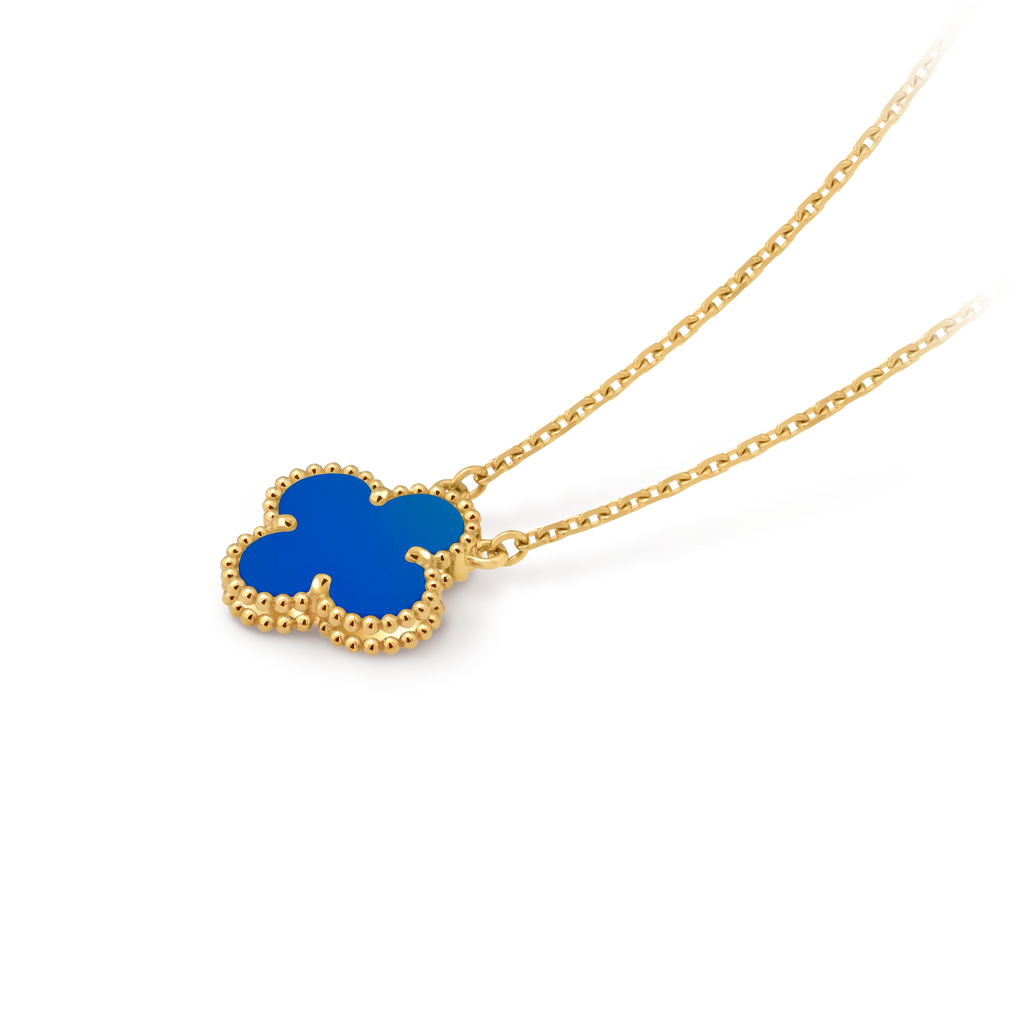 Van Cleef & Arpels Vintage Alhambra Collection Blue Agate Four-Leaf Clover Necklace