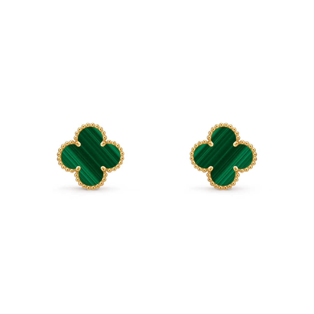 Van Cleef & Arpels Vintage Alhambra Collection Gold Malachite Four-Leaf Clover Earrings