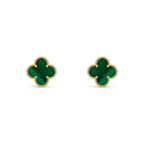 Van Cleef & Arpels Vintage Alhambra Collection Gold Malachite Four-Leaf Clover Earrings