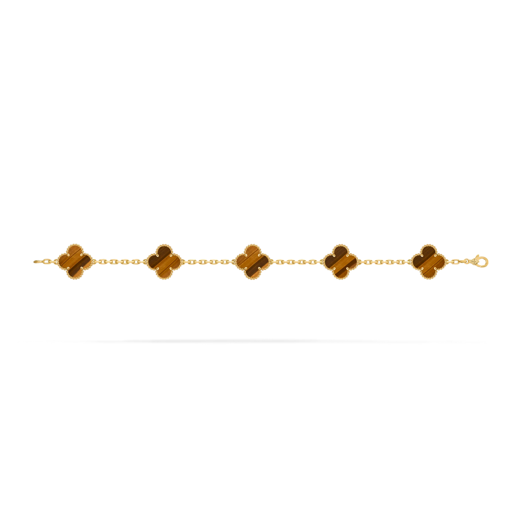 Van Cleef & Arpels Vintage Alhambra Tiger Eye Five-Flower Bracelet