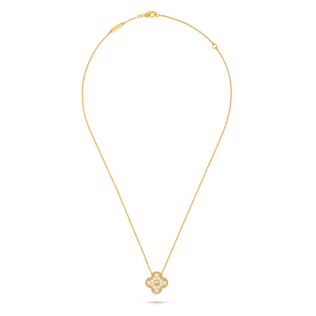 Van Cleef & Arpels Vintage Alhambra collection full diamond four-leaf clover necklace