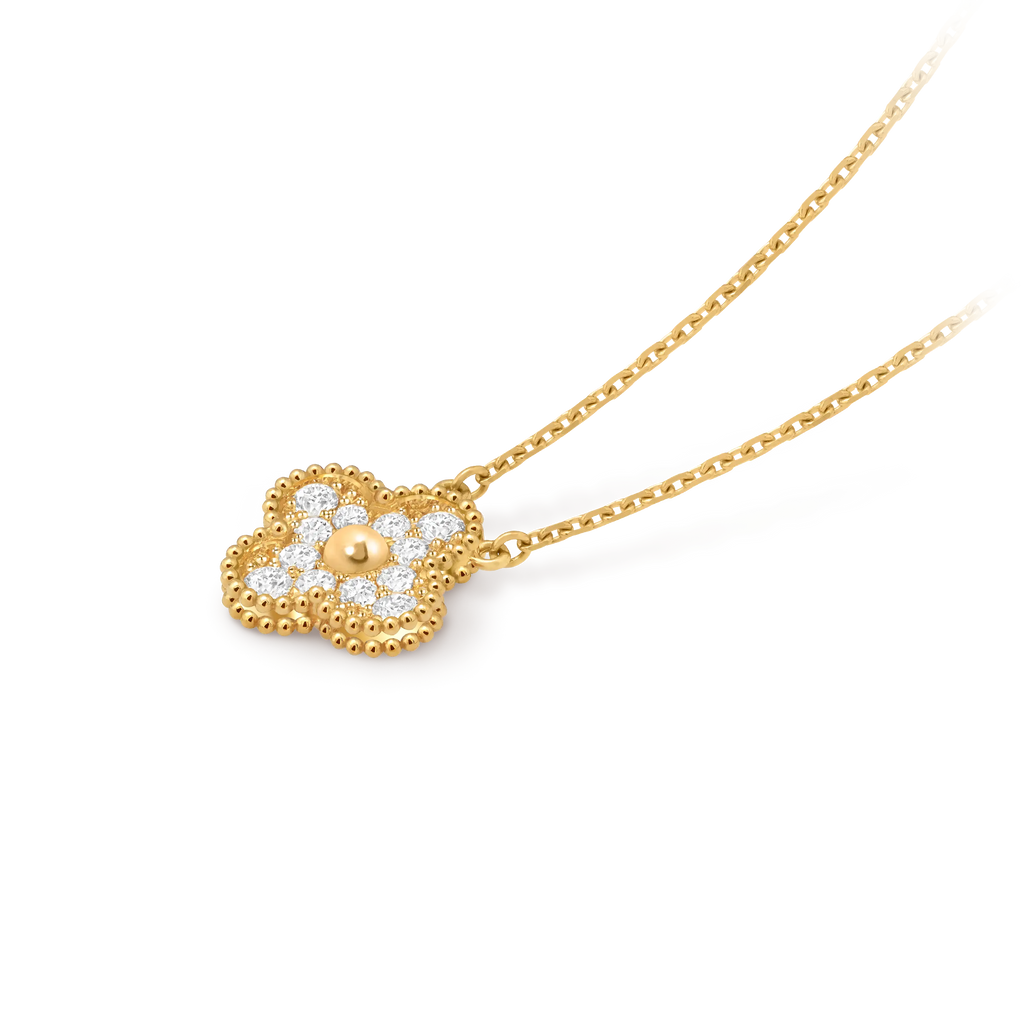 Van Cleef & Arpels Vintage Alhambra collection full diamond four-leaf clover necklace
