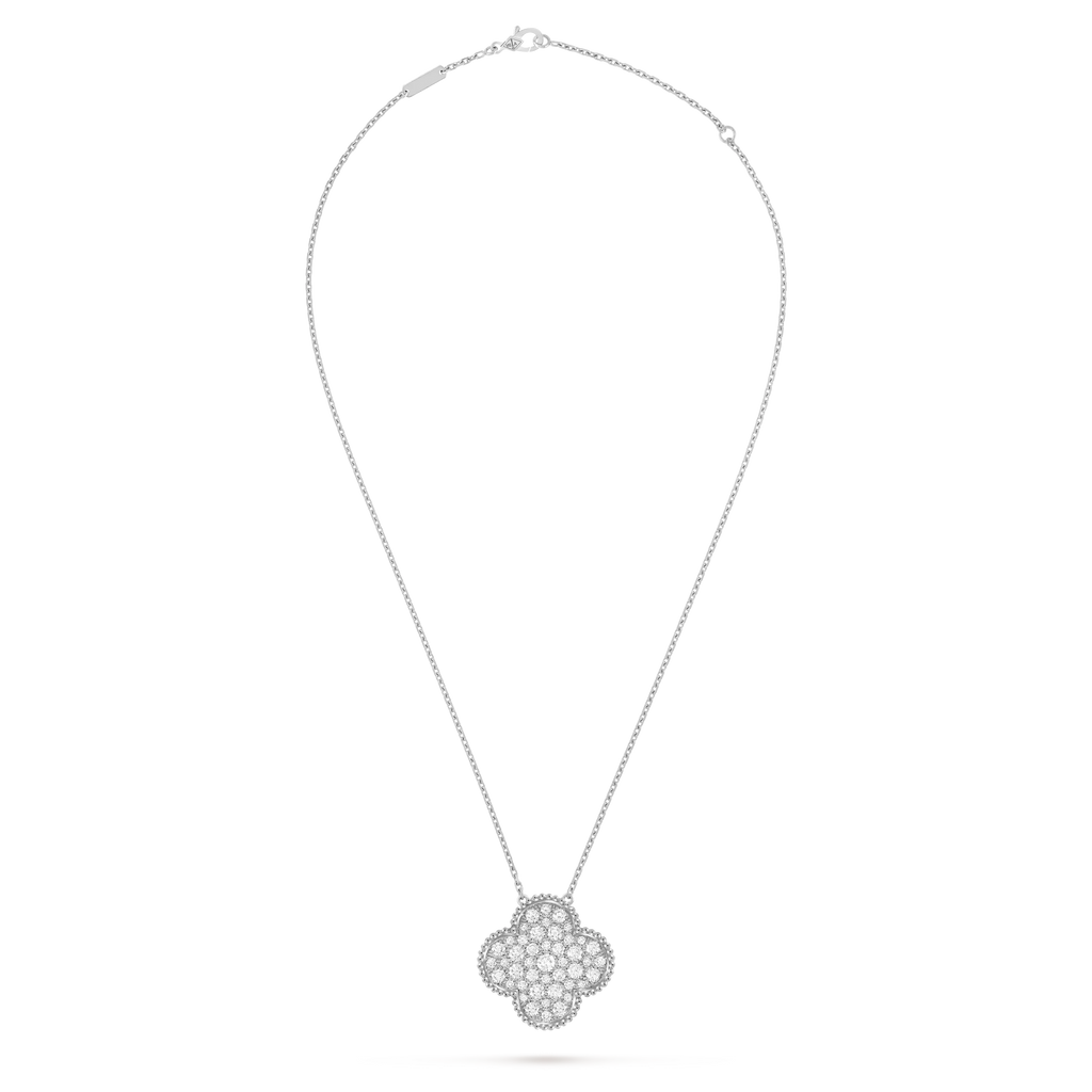 Van Cleef & Arpels Magic Alhambra Collection Full Diamond Four-Leaf Clover Necklace
