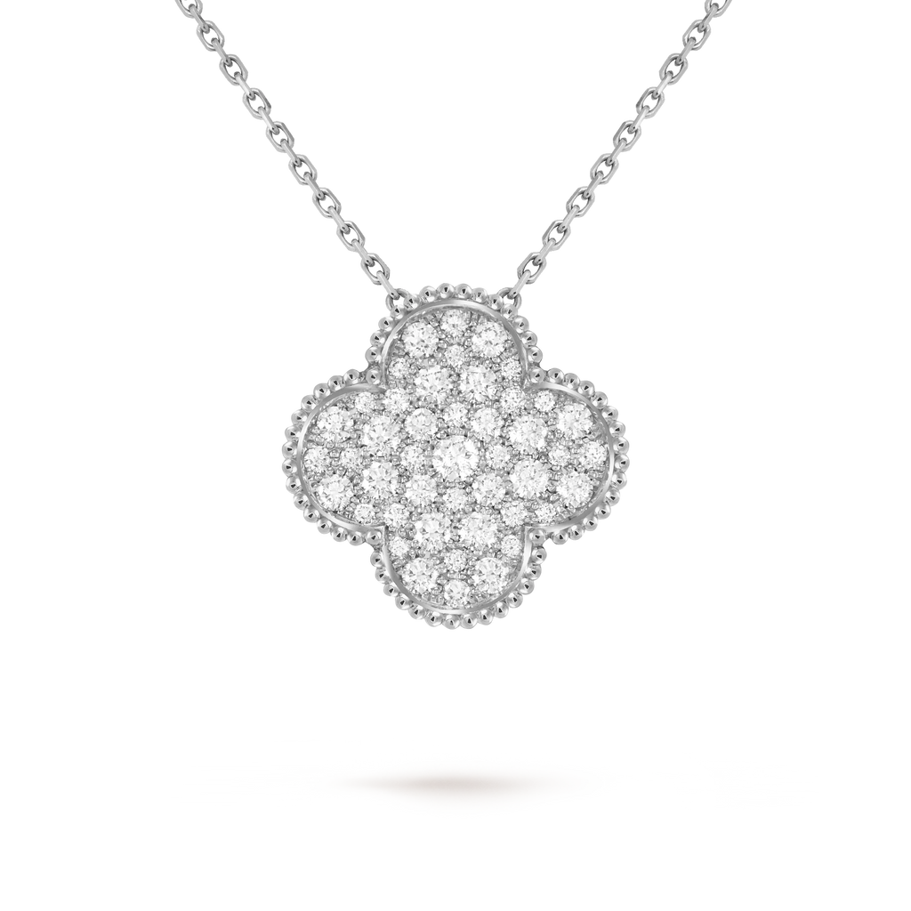 Van Cleef & Arpels Magic Alhambra Collection Full Diamond Four-Leaf Clover Necklace