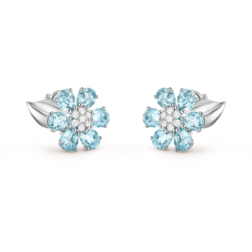 Van Cleef & Arpels Fleurs d’Hawaï Collection Aquamarine and Diamond Flower Earrings