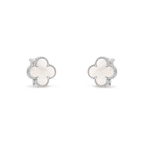 Van Cleef & Arpels Vintage Alhambra Collection 18K white gold mother-of-pearl four-leaf clover earrings