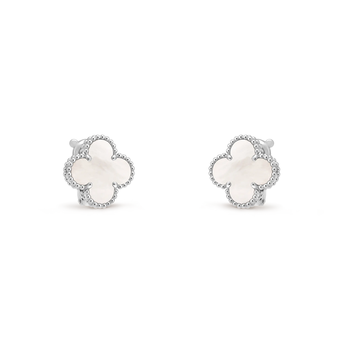 Van Cleef & Arpels Vintage Alhambra Collection 18K white gold mother-of-pearl four-leaf clover earrings