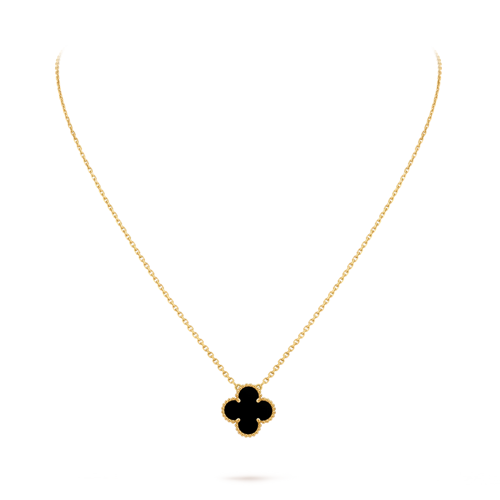 Van Cleef & Arpels Vintage Alhambra Medium Four-Leaf Clover Necklace in Black Onyx