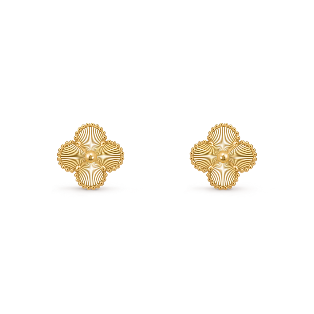 Van Cleef & Arpels Vintage Alhambra Collection guilloché four-leaf clover earrings