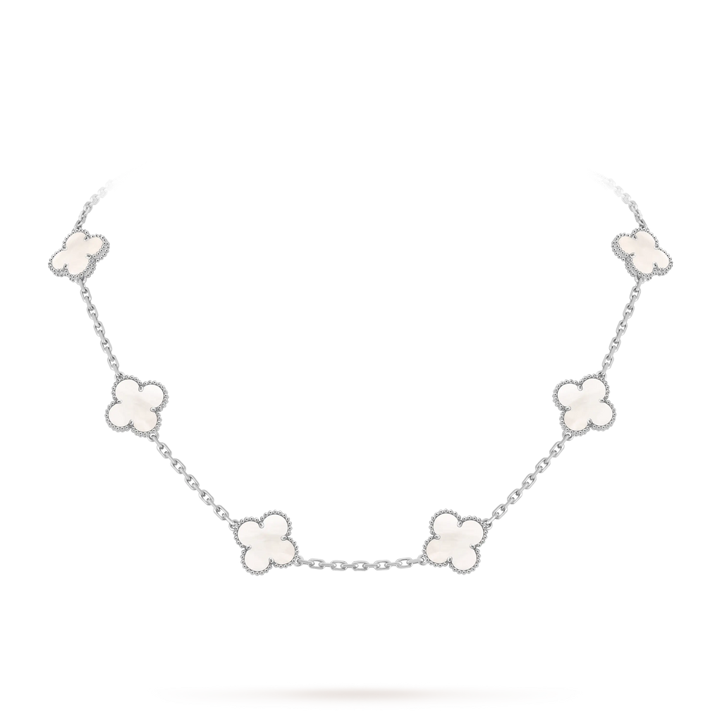 Van Cleef & Arpels Vintage Alhambra Collection White Mother-of-Pearl Four-Leaf Clover Long Necklace