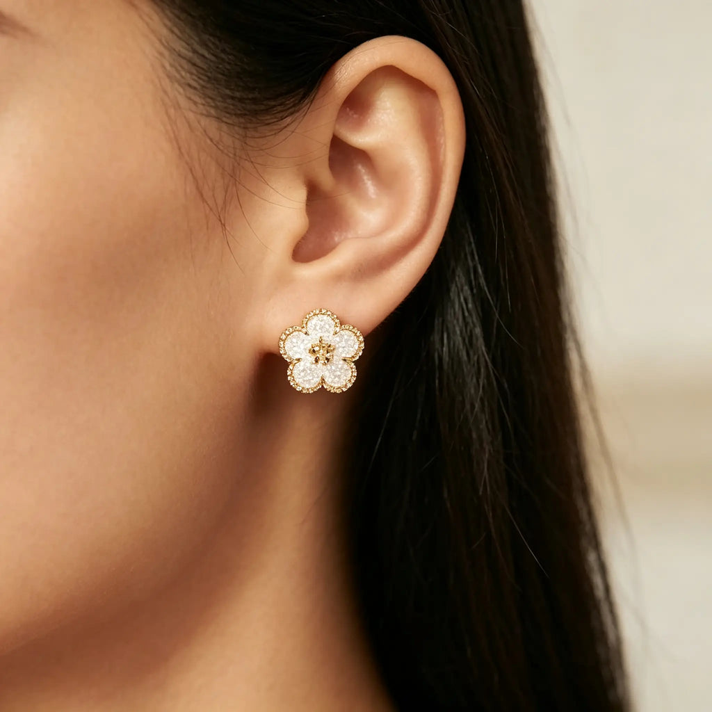 Van Cleef & Arpels Lucky Spring collection plum blossom earrings