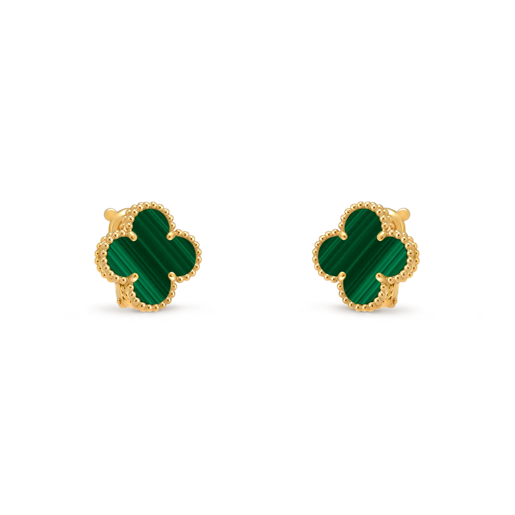 Van Cleef & Arpels Vintage Alhambra Collection Gold Malachite Four-Leaf Clover Earrings