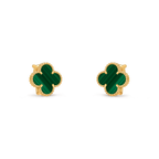 Van Cleef & Arpels Vintage Alhambra Collection Gold Malachite Four-Leaf Clover Earrings
