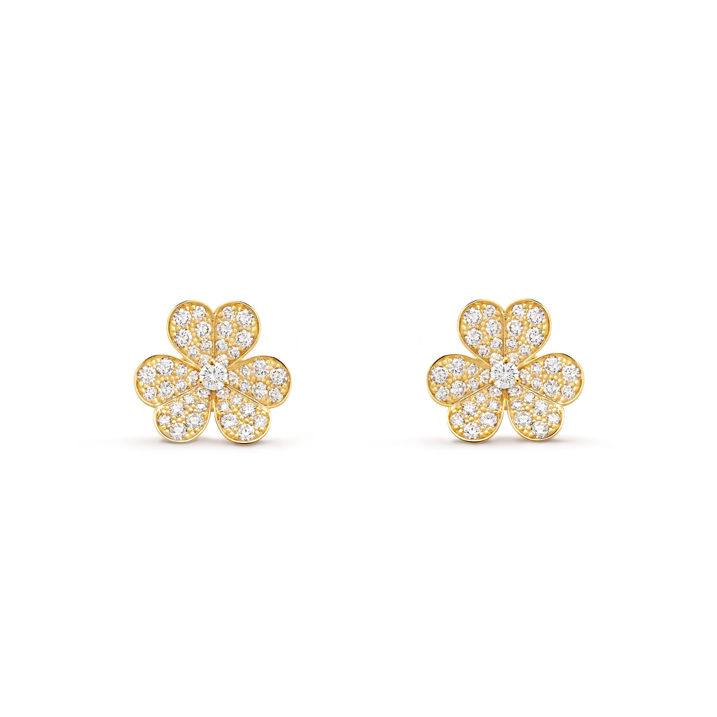 Van Cleef & Arpels Frivole Collection Full Diamond Three-Petal Flower Earrings