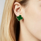 Van Cleef & Arpels Vintage Alhambra Collection Gold Malachite Four-Leaf Clover Earrings