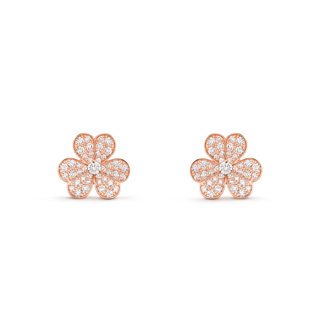 Van Cleef & Arpels Frivole Collection Full Diamond Three-Petal Flower Earrings