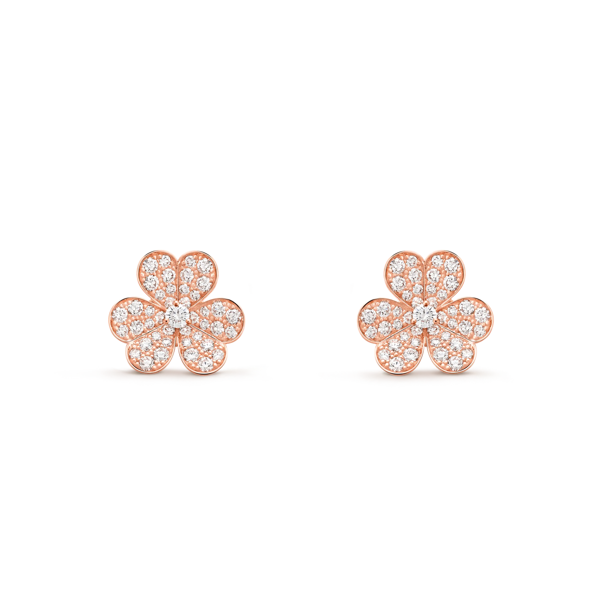 Van Cleef & Arpels Frivole Collection Full Diamond Three-Petal Flower Earrings