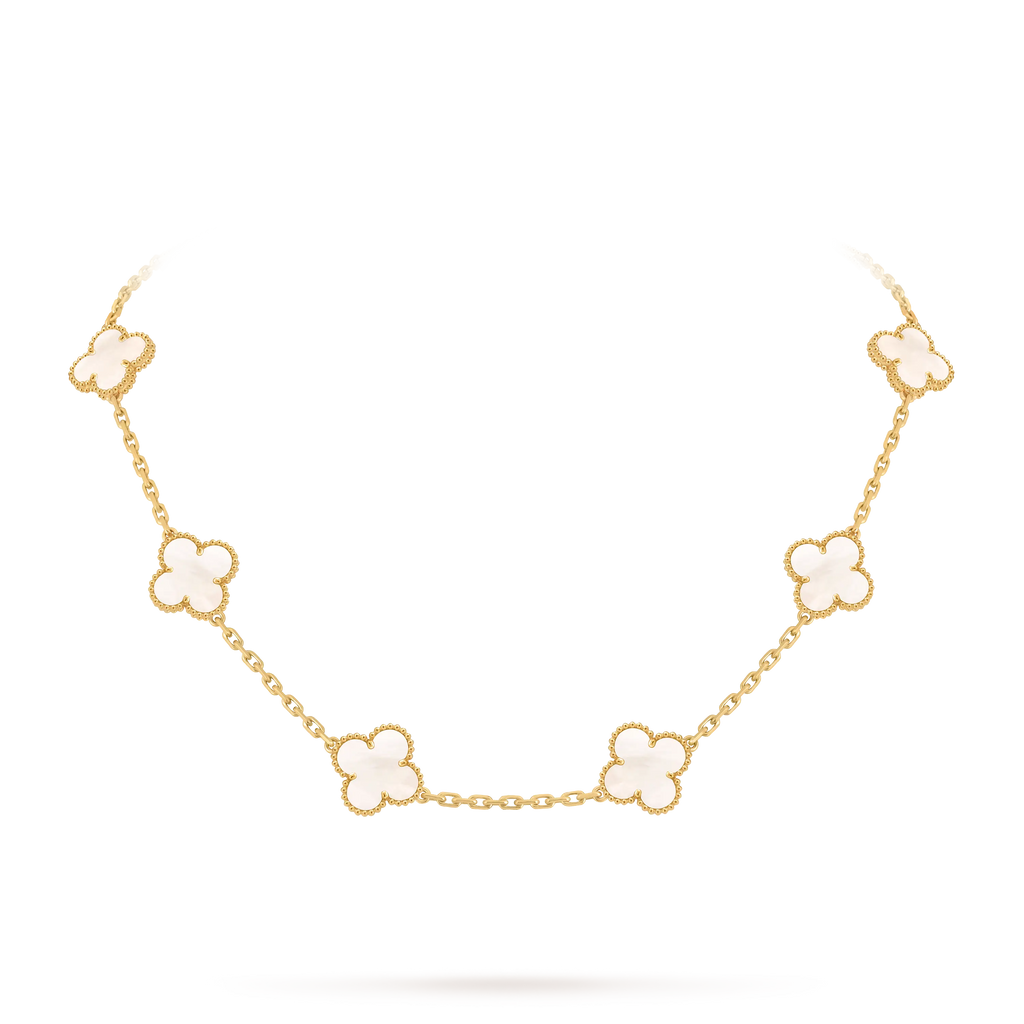 Van Cleef & Arpels Vintage Alhambra Collection White Mother-of-Pearl Four-Leaf Clover Long Necklace