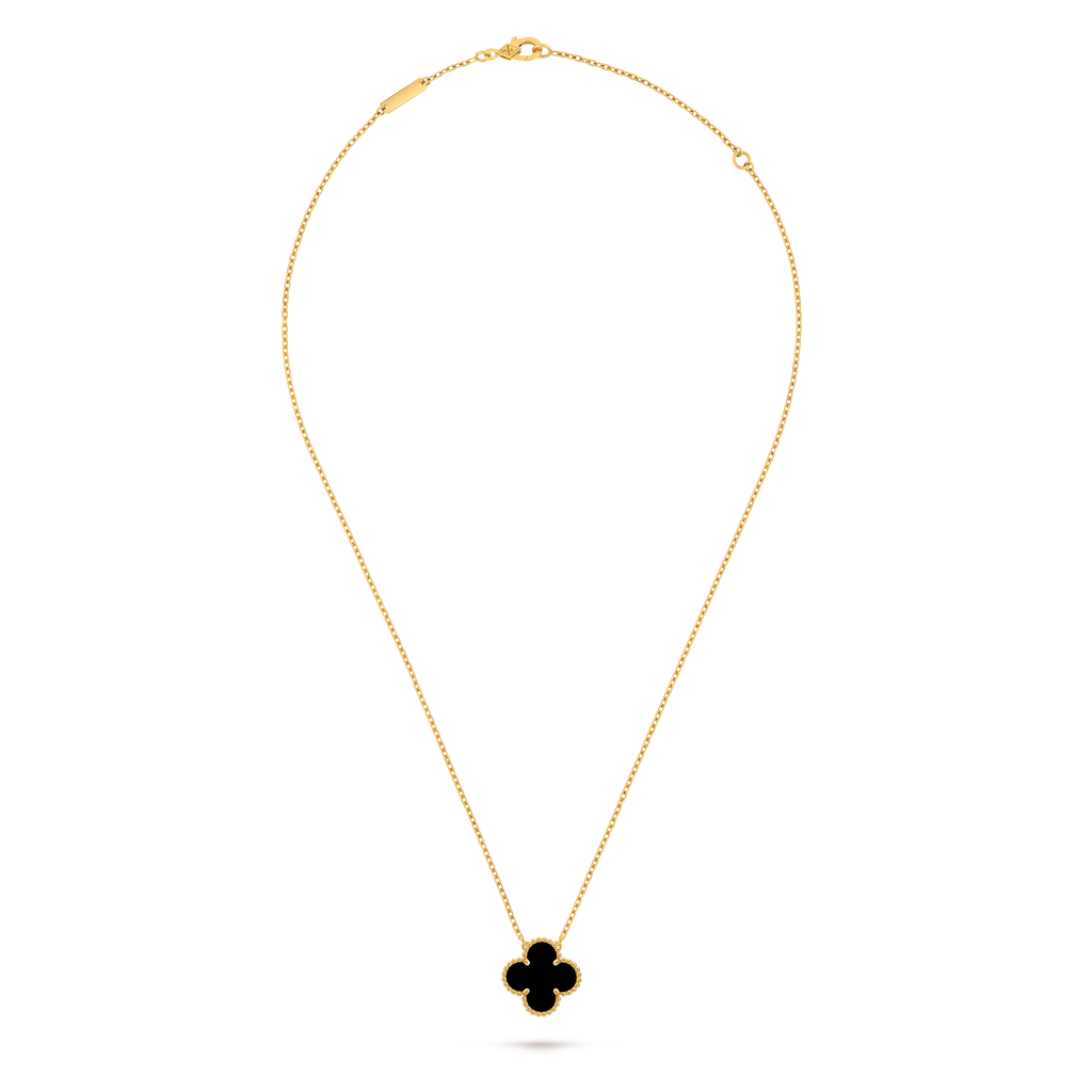 Van Cleef & Arpels Vintage Alhambra Medium Four-Leaf Clover Necklace in Black Onyx