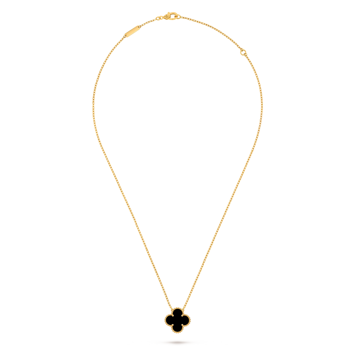 Van Cleef & Arpels Vintage Alhambra Medium Four-Leaf Clover Necklace in Black Onyx