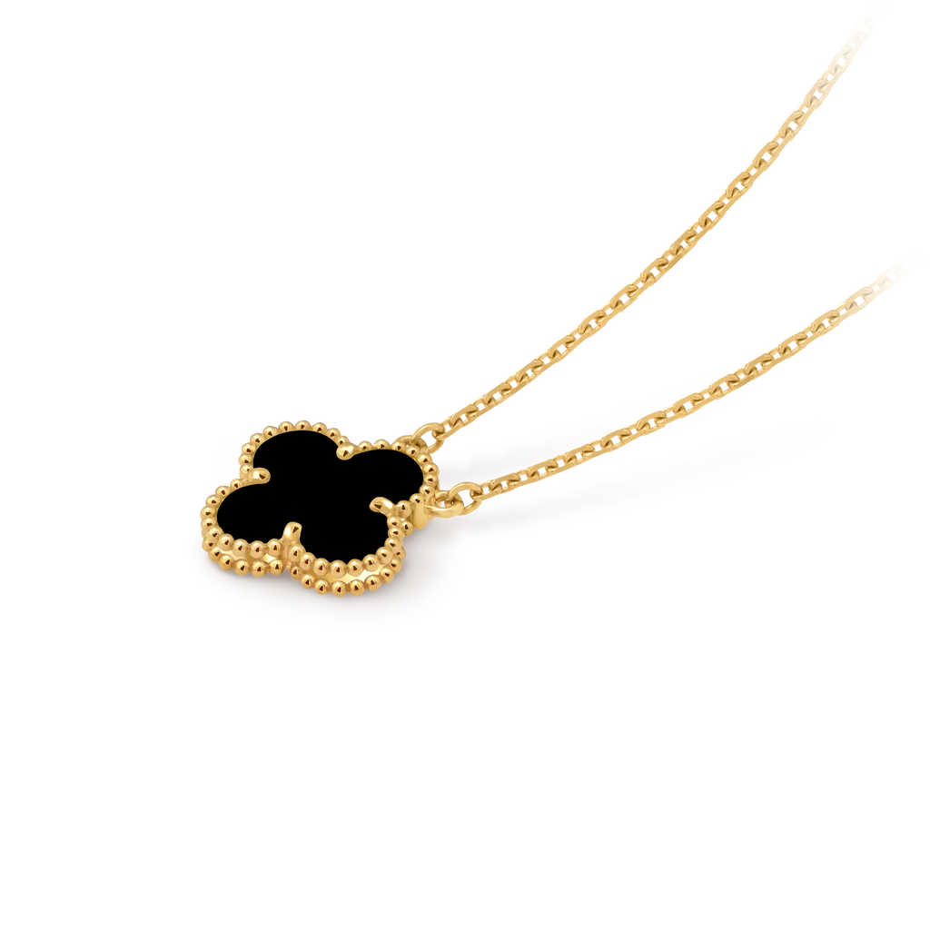 Van Cleef & Arpels Vintage Alhambra Medium Four-Leaf Clover Necklace in Black Onyx