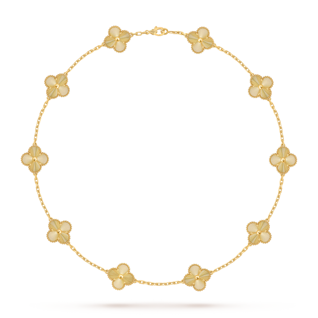 Van Cleef & Arpels Vintage Alhambra 18K Gold Laser Ten-Flower Necklace