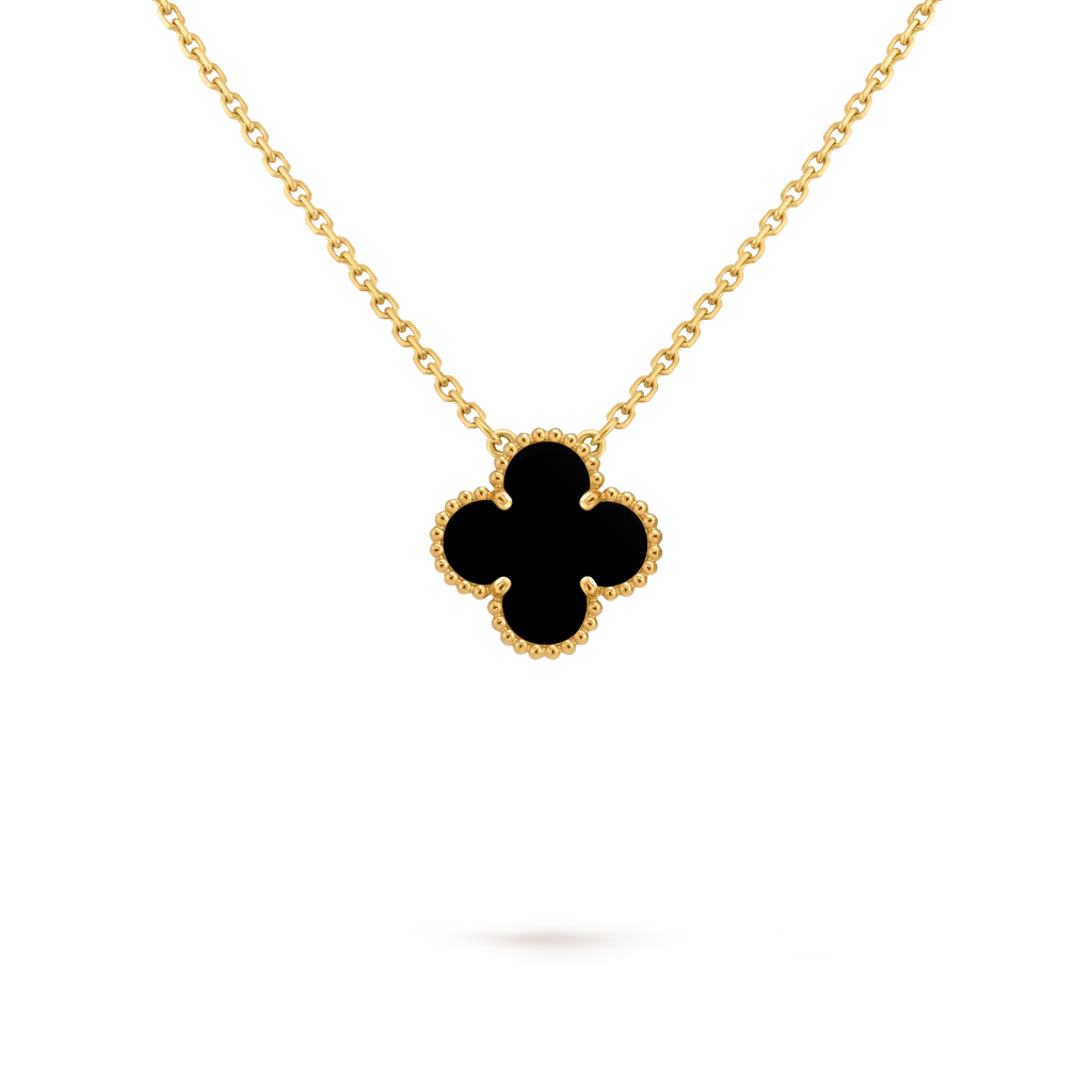 Van Cleef & Arpels Vintage Alhambra Medium Four-Leaf Clover Necklace in Black Onyx