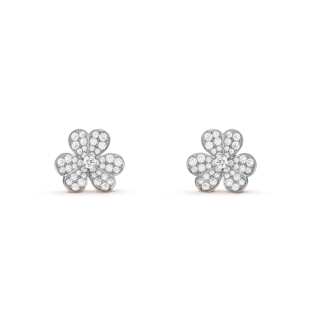 Van Cleef & Arpels Frivole Collection Full Diamond Three-Petal Flower Earrings
