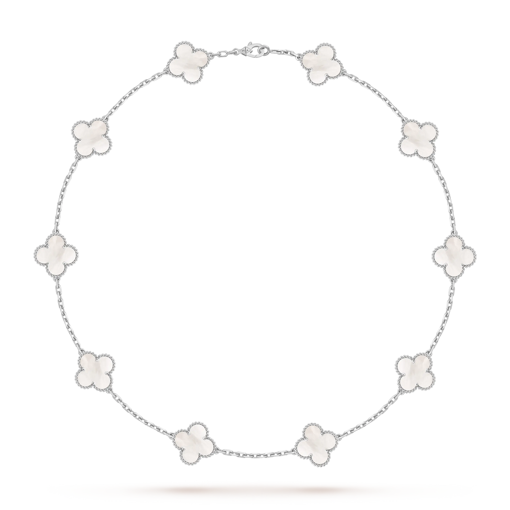 Van Cleef & Arpels Vintage Alhambra Collection White Mother-of-Pearl Four-Leaf Clover Long Necklace