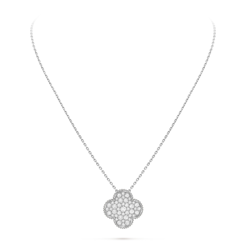 Van Cleef & Arpels Magic Alhambra Collection Full Diamond Four-Leaf Clover Necklace