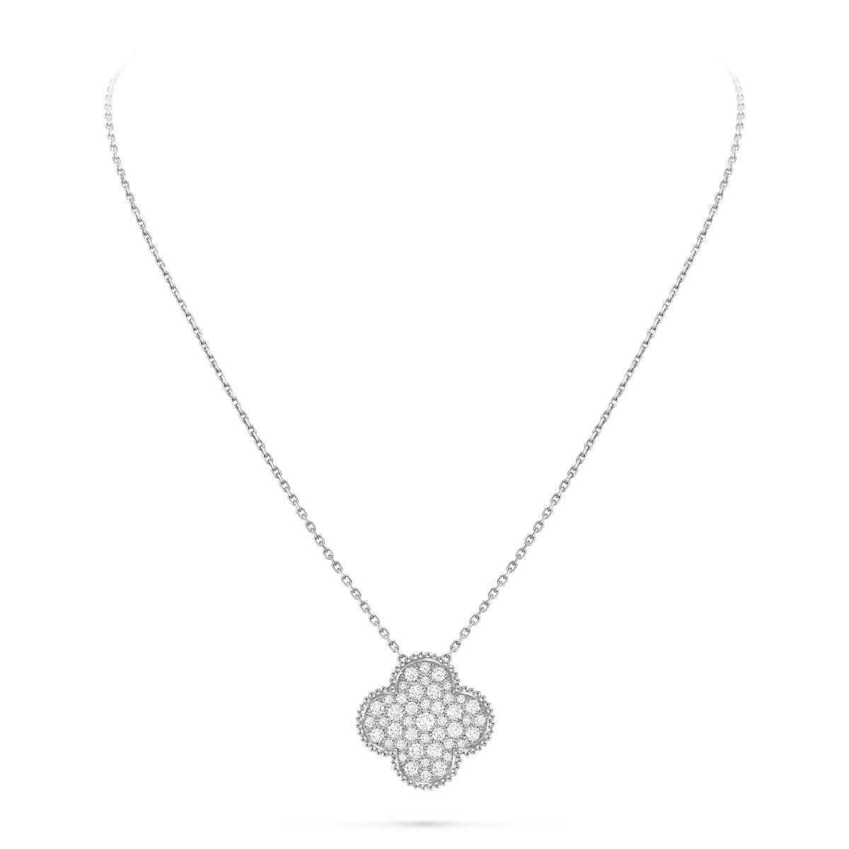 Van Cleef & Arpels Magic Alhambra Collection Full Diamond Four-Leaf Clover Necklace