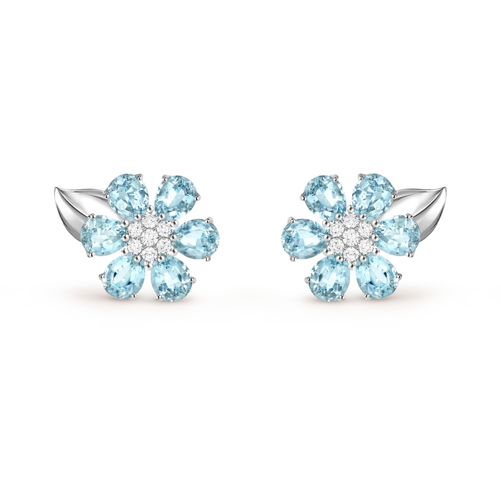 Van Cleef & Arpels Fleurs d’Hawaï Collection Aquamarine and Diamond Flower Earrings