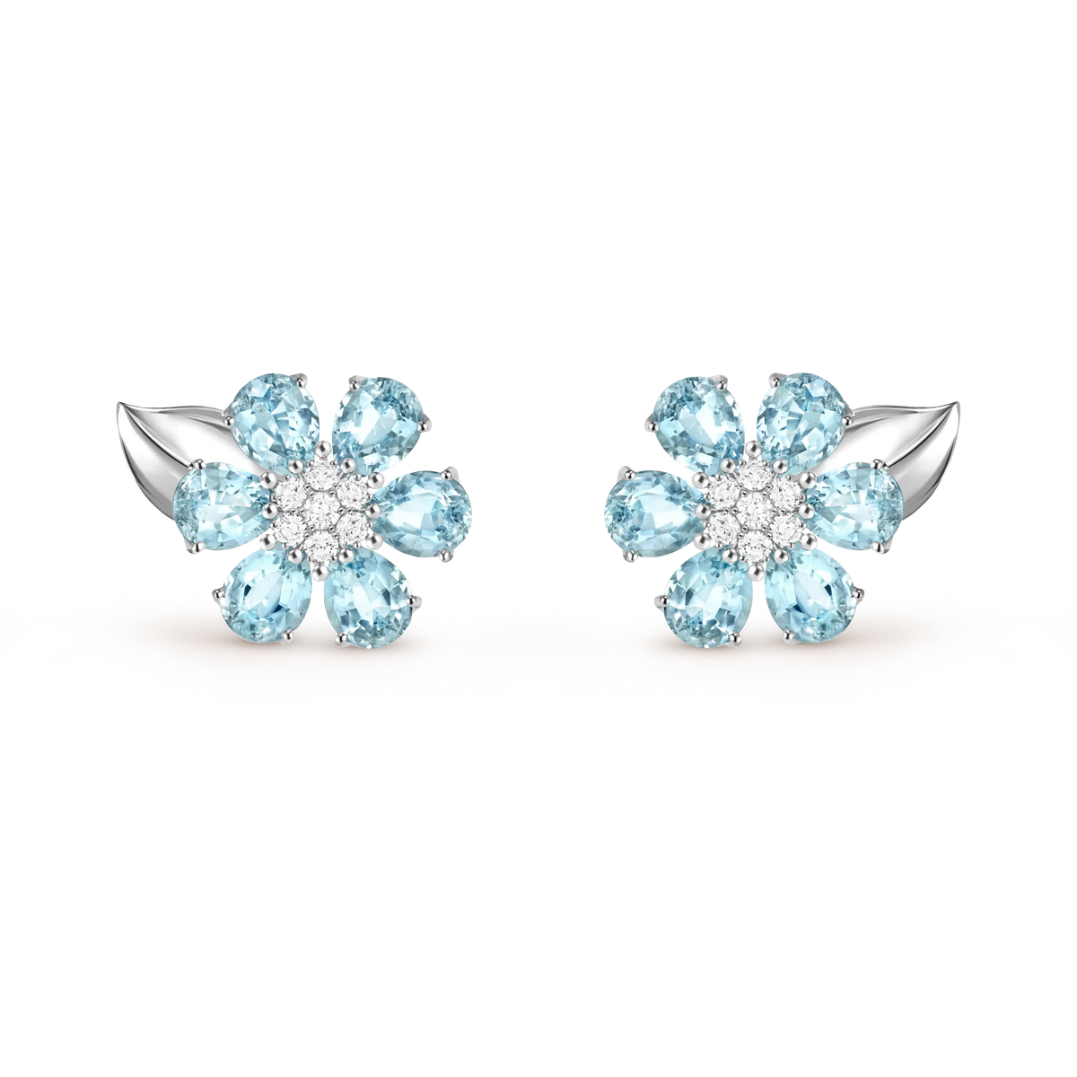 Van Cleef & Arpels Fleurs d’Hawaï Collection Aquamarine and Diamond Flower Earrings