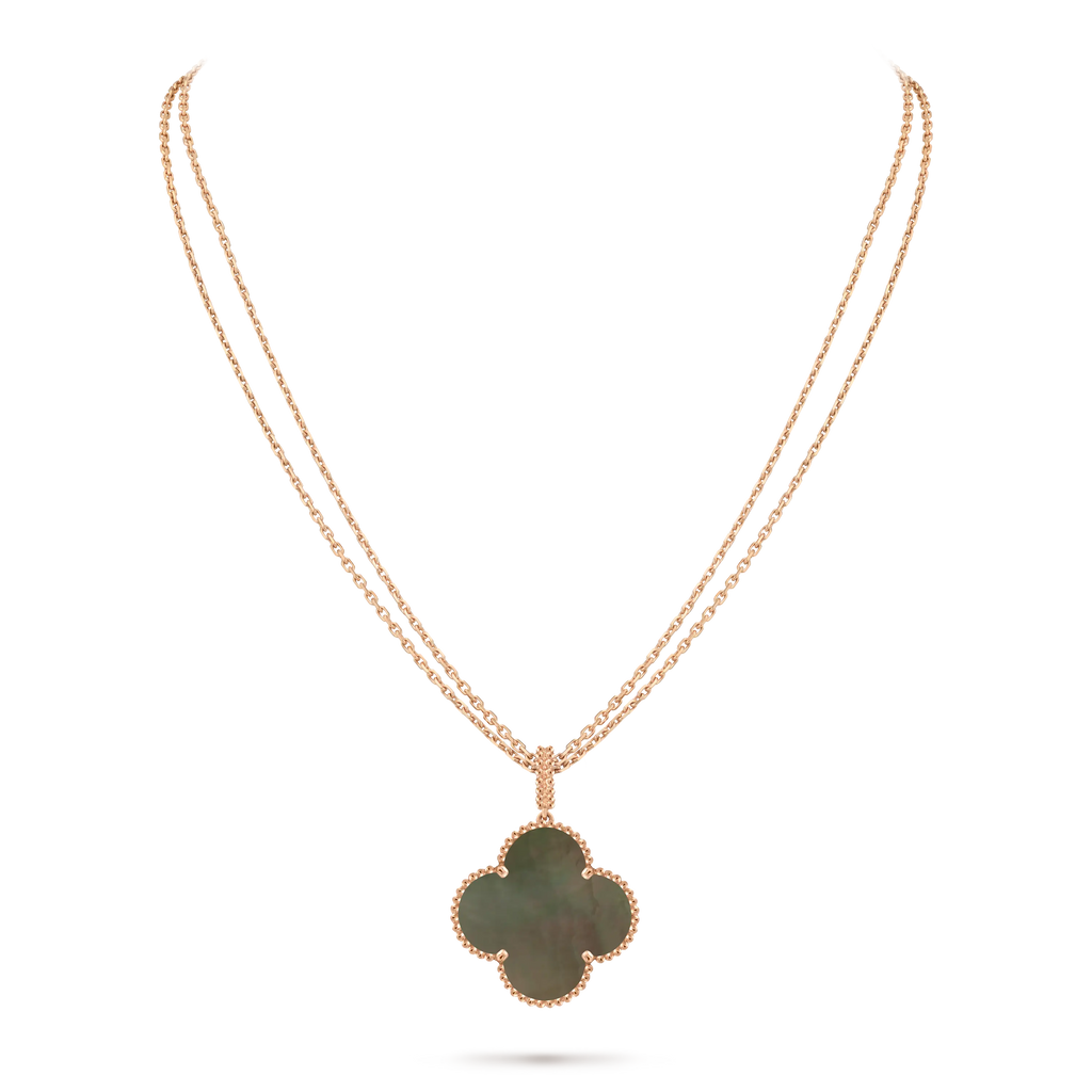 Van Cleef & Arpels Alhambra Four-Leaf Clover Collection Grey Mother-of-Pearl Necklace